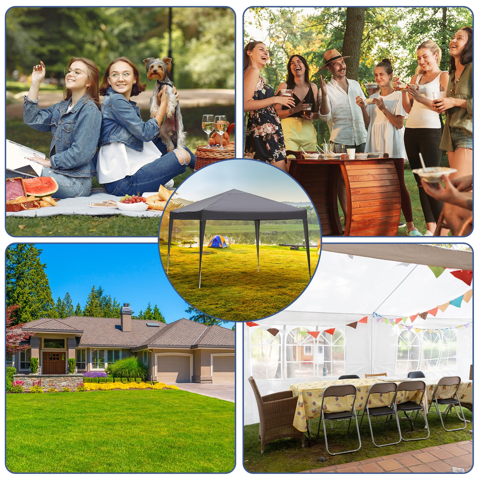 Pavillon 3x3m Pop-Up Faltpavillon,Wasserdicht Winterfest,Höhenverstellbar,Belüftungssystem,Stahlgestell UV-Schutz 50+,mit 4 Seitenwänden & 4 Sandsäcken,Für Garten,Camping,Party (Anthrazit)