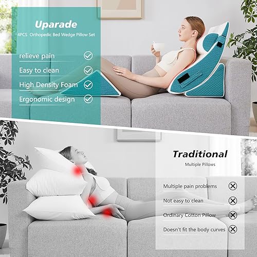 Miniatura 3 de Juego de 4 almohadas ortopédicas de cuña para cama  Almohadas poscirugía para aliviar el dolor de cuello, espalda y piernas  Almohadas de cuña para