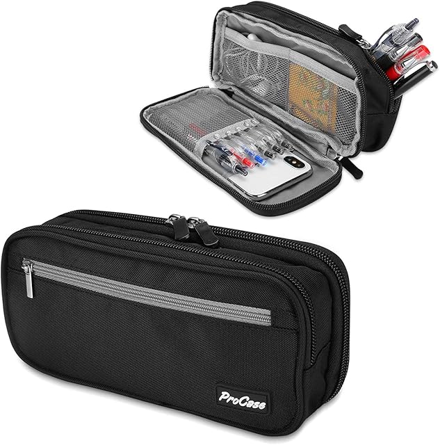 ProCase Large Capacity Pencil Case Big Pen Bag Pouch with Compartments, for Boys School Students Adults Office