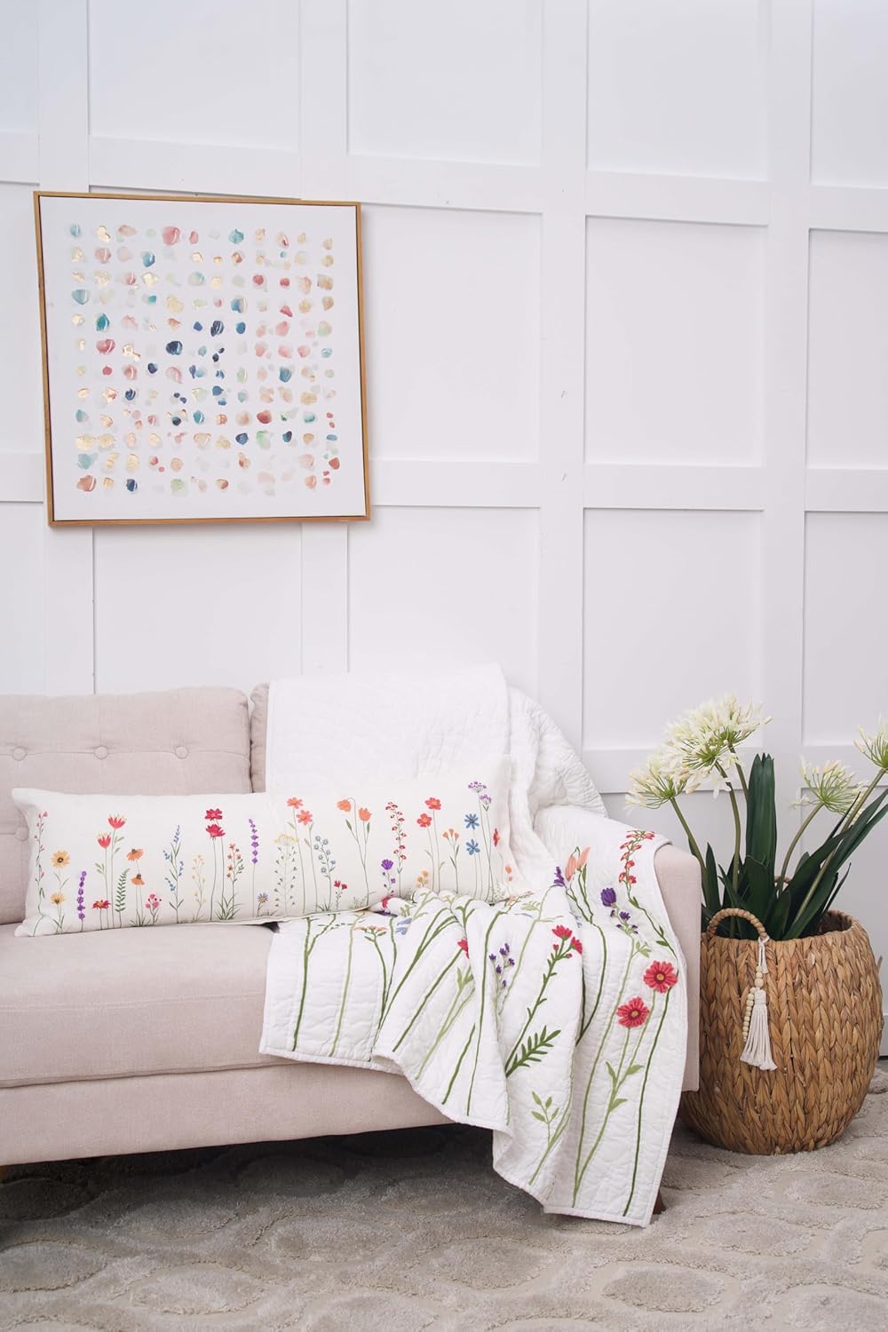 C&F Home Botanical Field Flowers Cotton Blend Embroidered Accent Pillow 12" x 36" All Seasons Spring Springtime Floral Home Living Room Sofa Couch Chair Bed Bedroom Decor Decoration 12" x 36"