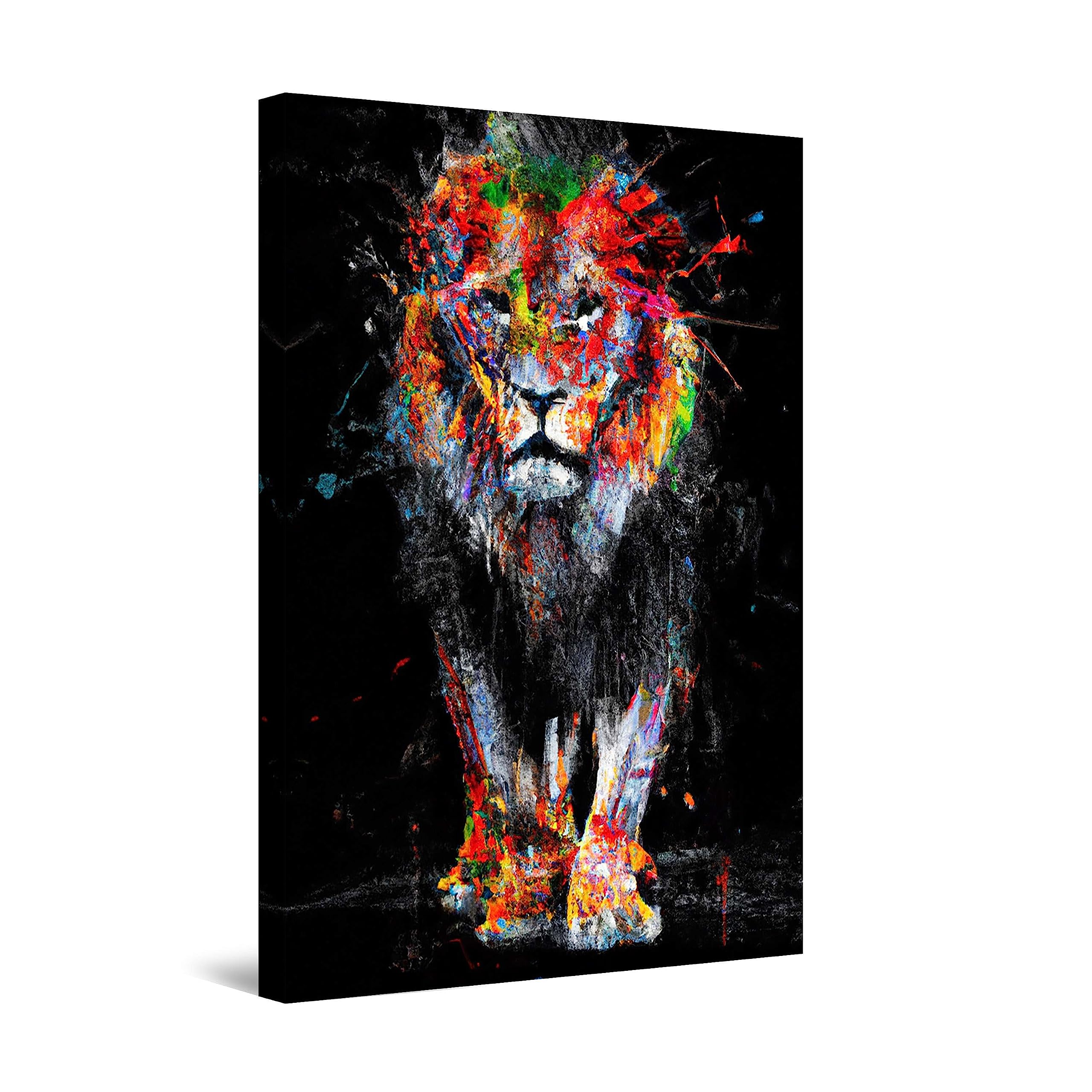 Startonight Cuadro Moderno en Lienzo - León en Colores - Grande Impresión Listo para Colgar Decoración Pintura Moderna y Contemporánea 80 x 120 cm Efecto Día y Noche - Brilla en la Oscuridad