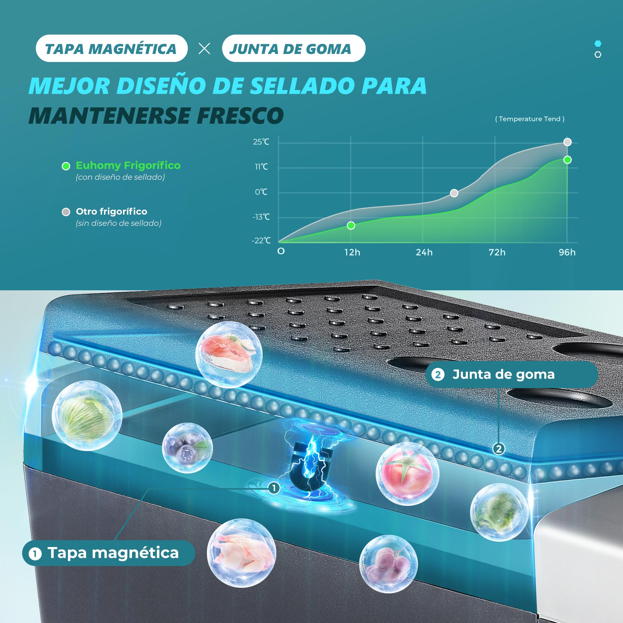 EUHOMY Compresor Nevera 18L Nevera Coche -20℃ ~ 20℃ Nevera Portátil 12/24V DC 100-240V AC Congelador Portátil con Control App WiFi para Camping, Viajes, Barco
