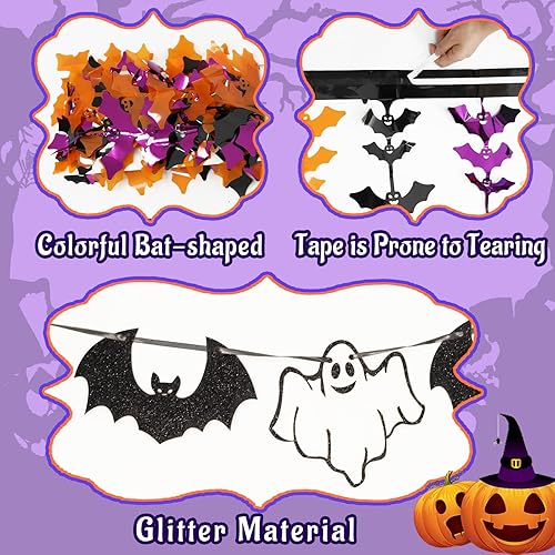 Miniatura 3 de Paquete de 3 cortinas de flecos de aluminio de murciélago para Halloween, incluye pancarta, decoración de pared para decoración de fiesta de