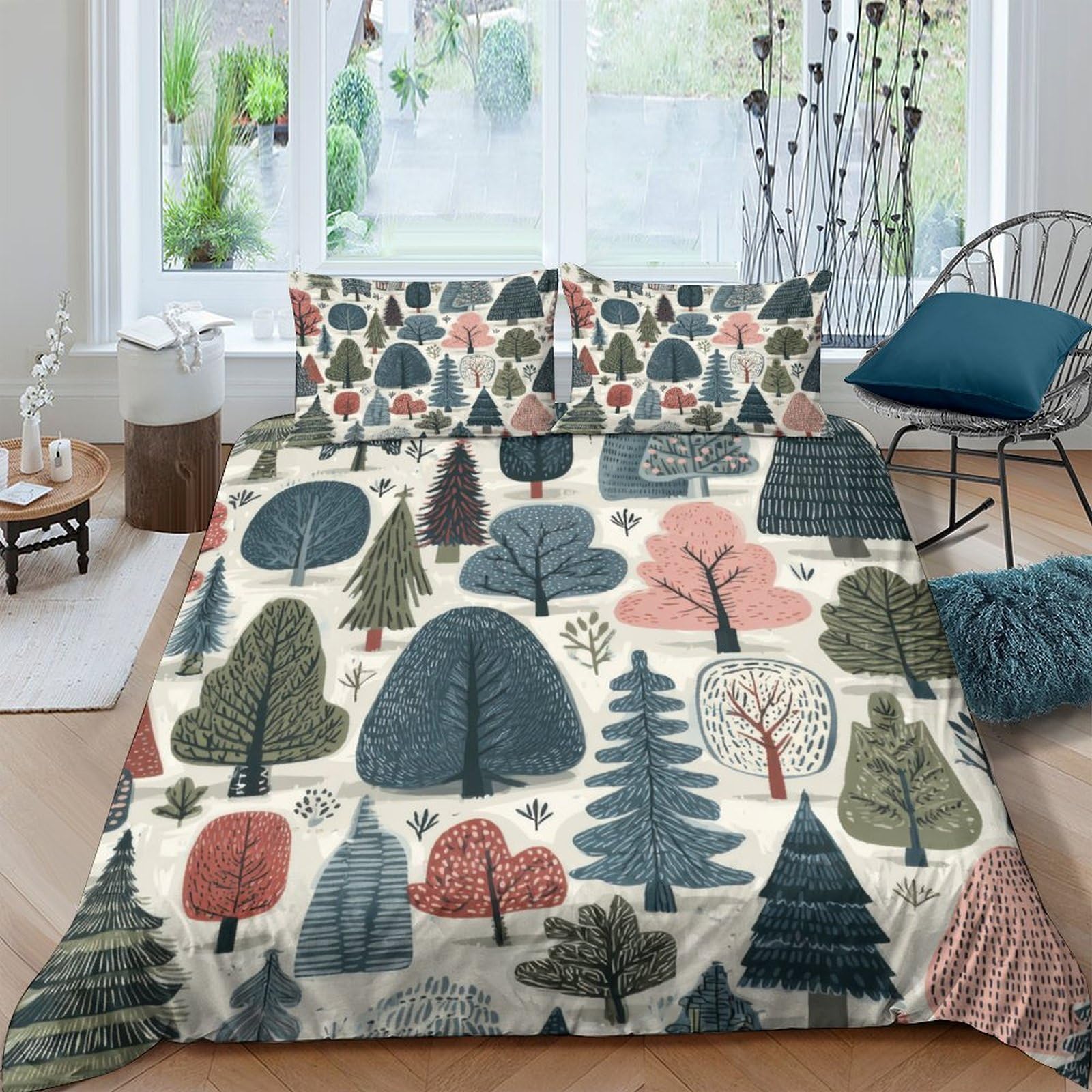 Ctjqhvkz Style-5 3D Printed Forest Trees Fitted Sheet Microfiber Soft Woodland Pattern Mattress Cover For Bedroom Guestroom Decor Single（135X200cm）