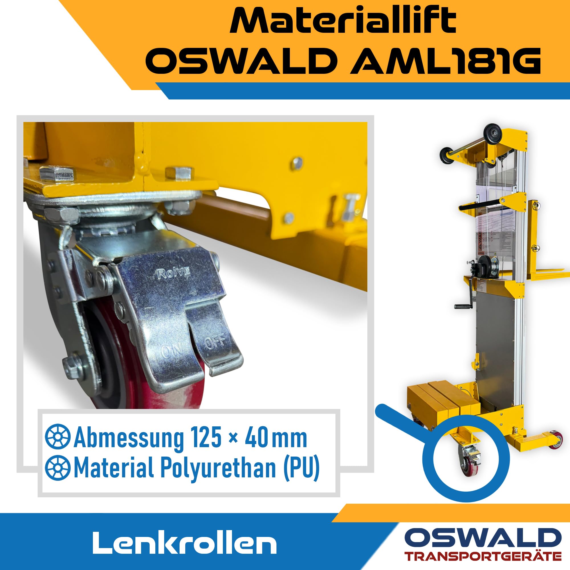 Materiallift AML181G mit Gegengewicht - 181 kg Tragkraft - 2.500 mm Hubhöhe - Handstapler