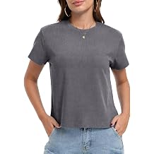 FAIABLE Vintage T Shirts for Women Casual Cotton Washed Tshirts Cropped Short Sleeve Basic Tees Summer Trendy Tops