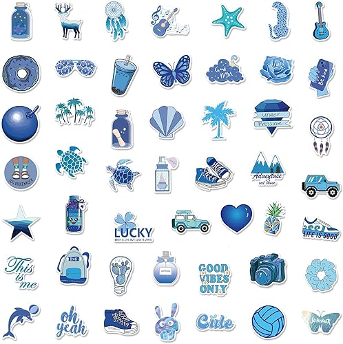 Miniatura 7 de Paquete de 100 calcomanías estéticas azules para niñas, vinilo, calcomanías impermeables para laptop, botellas de agua, automóvil, bicicleta,