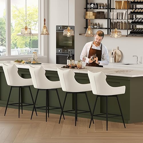 Miniatura 8 de TYBOATLE Juego de 2 taburetes de bar giratorios de cuero con respaldo alto de 26 pulgadas, taburetes de bar de altura con patas de metal, taburetes