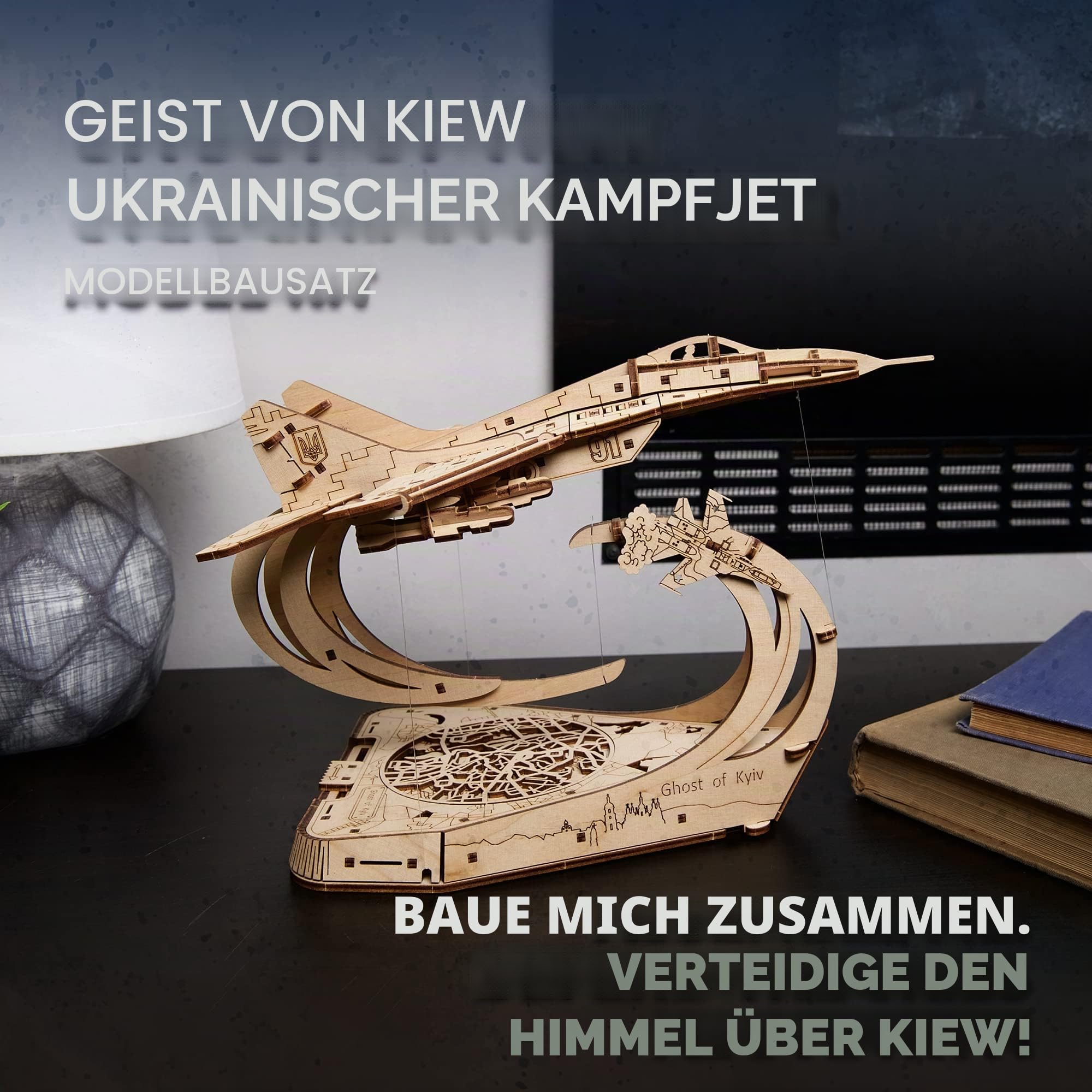 UGEARS Kampfflugzeug der Geist von Kyiv 3D Holzpuzzle Erwachsene – Flugzeug Magic Holz Modellbausatz Zum BAU von im Maßstab 1:72 Mig-29 - Mechanische 3D Puzzle für Erwachsene zum Zusammenbauen