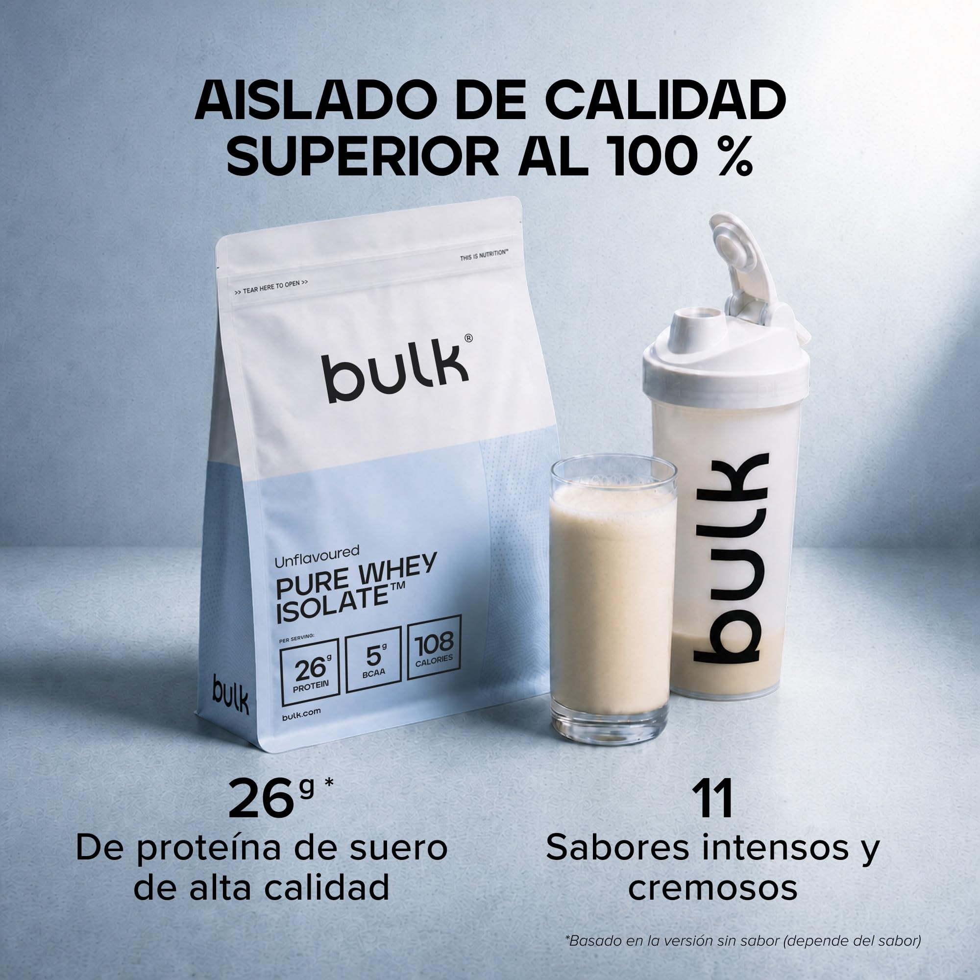 Bulk Pure Whey Isolate, Sin Sabor, 900g