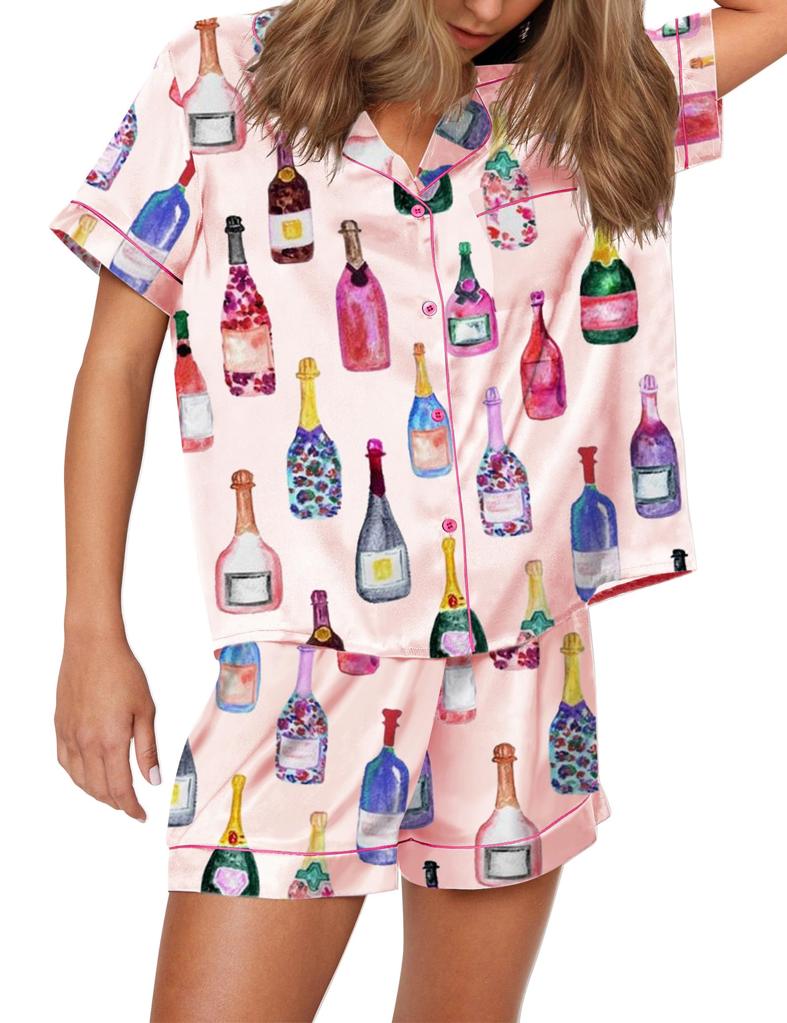 SHESHOW Funny Graphic Pajamas for Women Set Button Down Short Sleeve Top and Shorts Pjs Sets Sleepwear XS-XXL