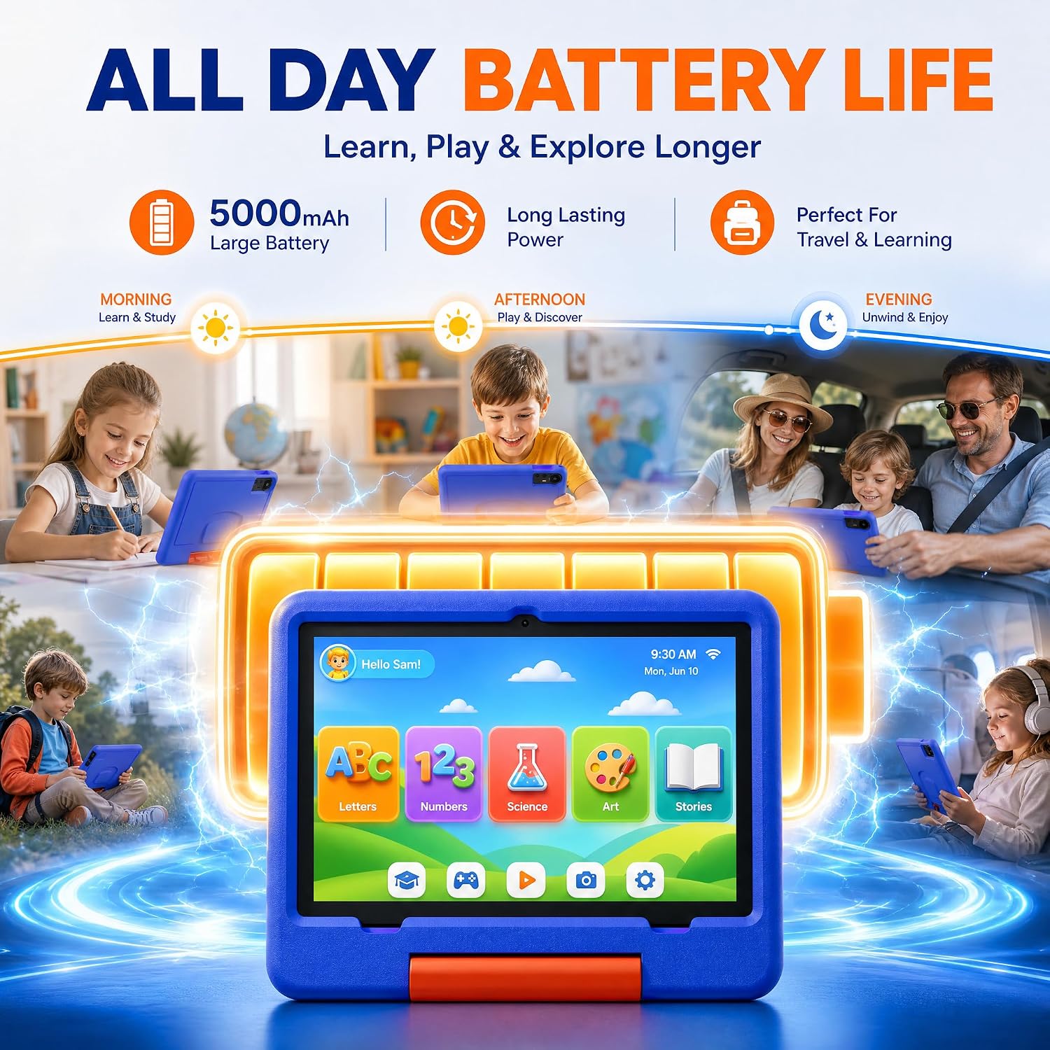 Peicheng10 inch Android 15 Tablet for Kids 8GB+32GB with 6000mAh Battery, 10-Point Touch, 2.4G+5G WiFi, Bluetooth 5.0, Dual Cameras, Shockproof Case for Toddlers Boys Girls (Blue)