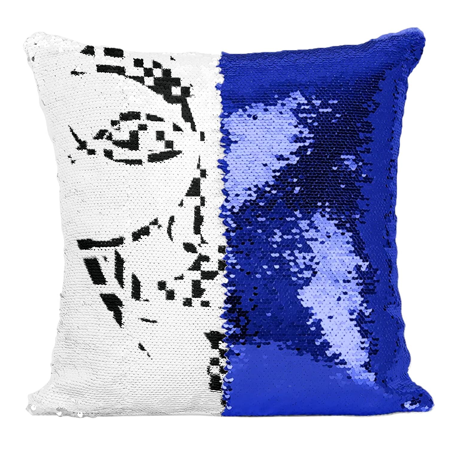 Coussin paillettes bleu et noir Anonymous avec housse magique réversible anti-stress