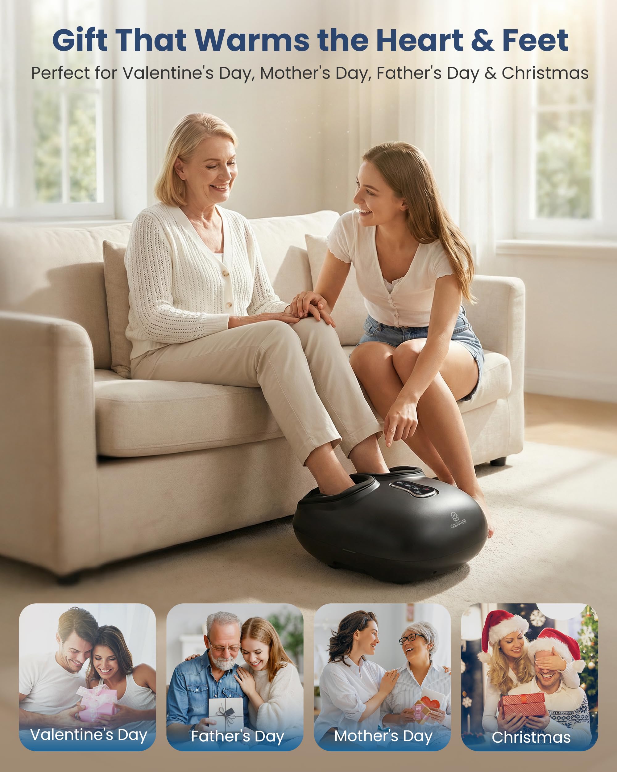 COMFIER Shiatsu Foot Massager with Heat,Vibration,Rolling Compression,FSA Eligible Feet Massager Machine for Plantar Fasciitis,Neuropathy Pain, Fits Size up to 13“,Christmas Gifts for Women,Men,HSA