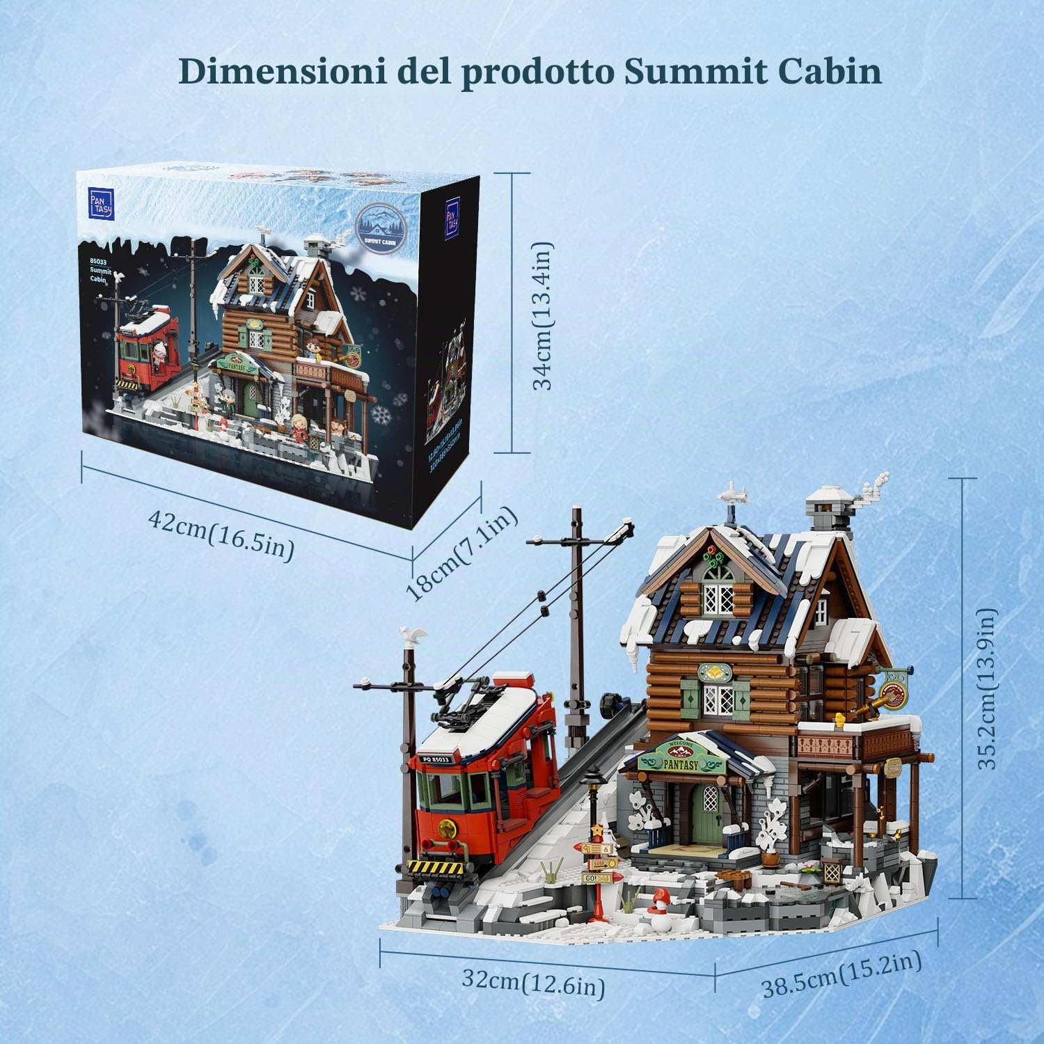 PANTASY Summit Cabin - Set da costruzione per adulti, rifugio di montagna ricco di dettagli con effetto legno e elementi invernali, giocattolo creativo per gli appassionati di modelli paesaggistici e | Capanna da montagna a 3 piani con funiaria vintage, g