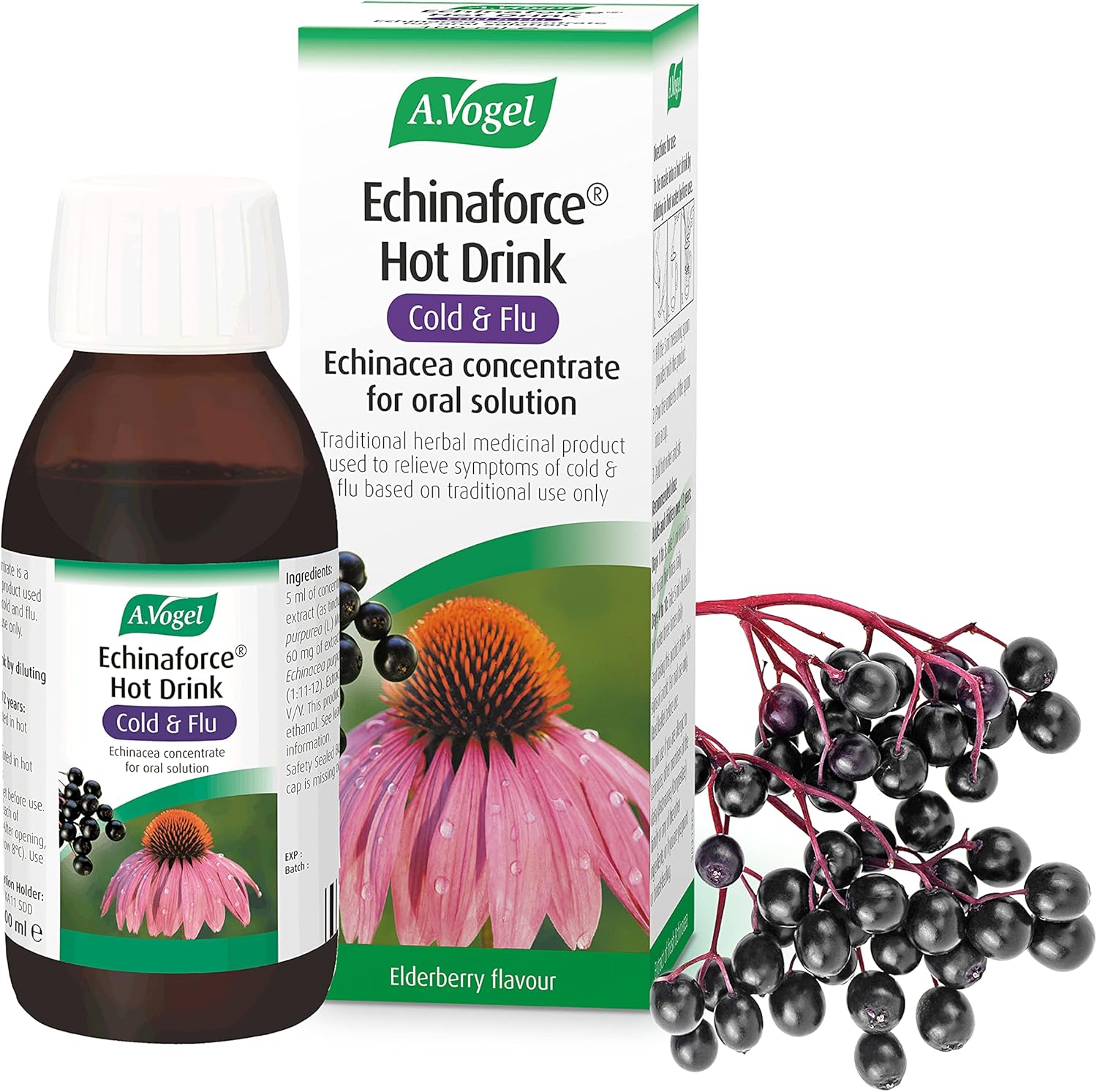 A.Vogel Echinaforce Hot Drink | Cold & Flu Echinacea Concentrate for Oral Solution with Elderberry | For the Relief of Cold & Flu Symptoms | 100ml