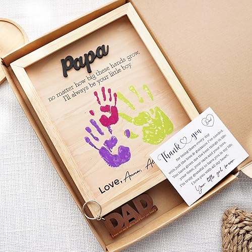Miniatura 7 de Mejor papá de todos, señal de manos insuperable con marco para huellas de manos y pintura, regalo DIY para el día del padre, personalizado grabado