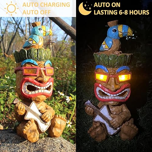 Miniatura 3 de EPTUEGA Estatua solar de Tiki para decoración al aire libre, guitarra divertida, decoración de barra Tiki Bird Tiki de 11.69 pulgadas de alto para