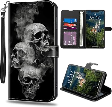 for Samsung Galaxy A17 5G Wallet Case with Credit Card Slots Holder, PU Leather Shockproof RFID Blocking Cover for Samsung Galaxy A17 5G,Smoke Skull