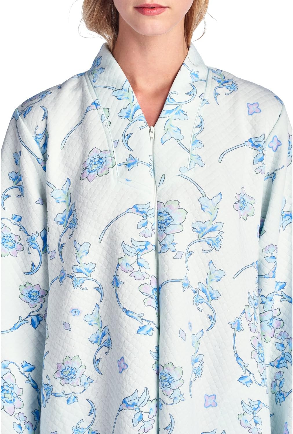 Casual Nights Women's Floral Quilted Long Sleeve Zip Up House Dress Robe - Image 5