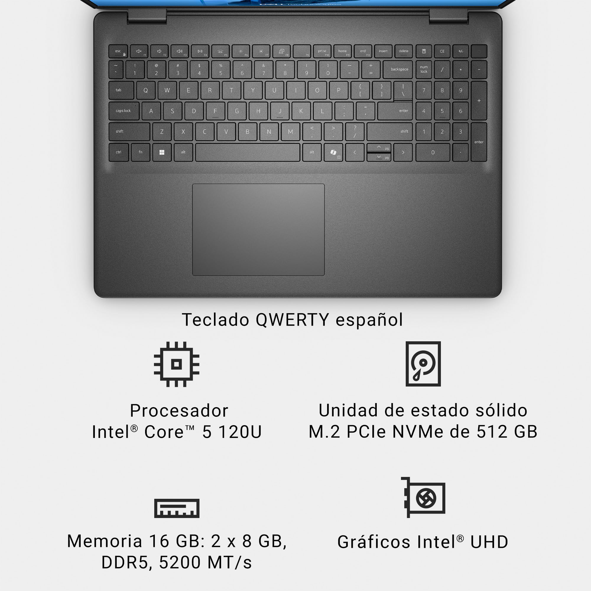 DELL 15 Portátil DC15250 – 15,6" FHD 120Hz, Intel Core i7-1355U, Gráficos Intel UHD, 16GB RAM, 512GB SSD, Webcam HD, Windows 11 Home, Teclado QWERTY Español, Color Negro — view 31