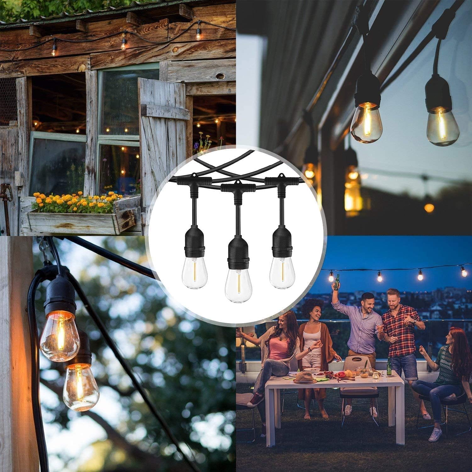 Lichterkette Außen 45M, LED Lichterkette Outdoor, Wasserdicht IP65, 45+3 S14 Plastik Birne Lichterketten Glühbirnen für Aussen Garten Terrasse Party Hochzeit, 2700K Warmweiß