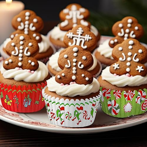 Miniatura 6 de Whaline 600 forros para cupcakes de Navidad, divertidos personajes de dibujos animados, para cupcakes, soportes para tazas de hornear, forros para
