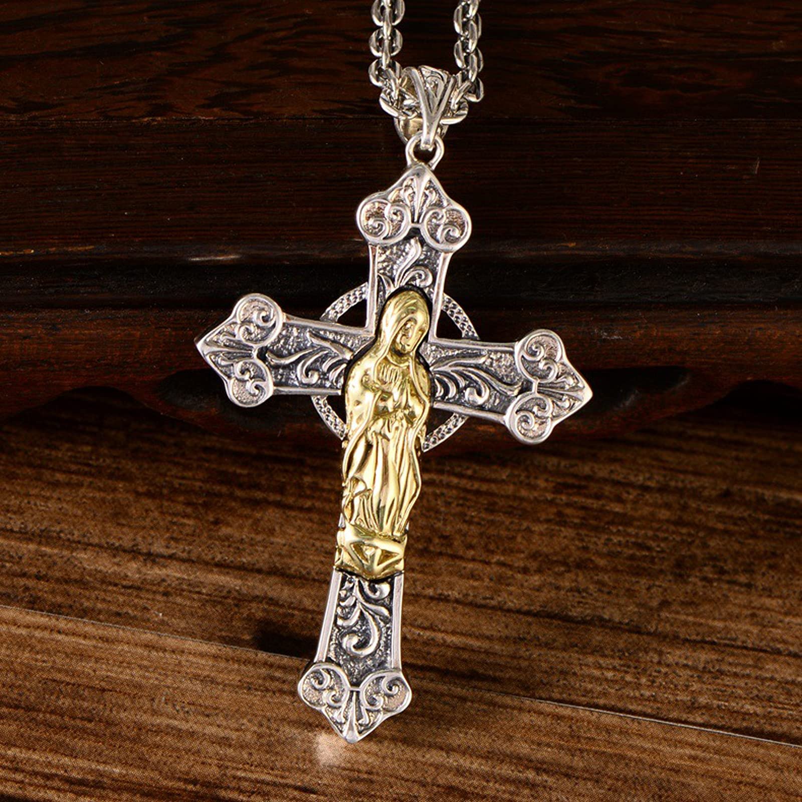 s925 Colgante de Plata de Ley con Cruz de la Virgen maría con Colgante de Plata Amatista