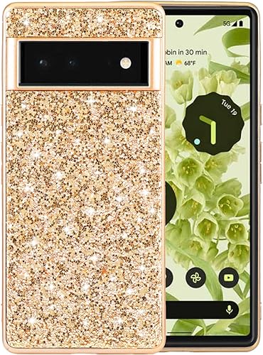Ranyi Funda para Google Pixel 6a, funda para teléfono Google Pixel 6a, brillante brillante con diamantes de imitación con parachoques galvanizado