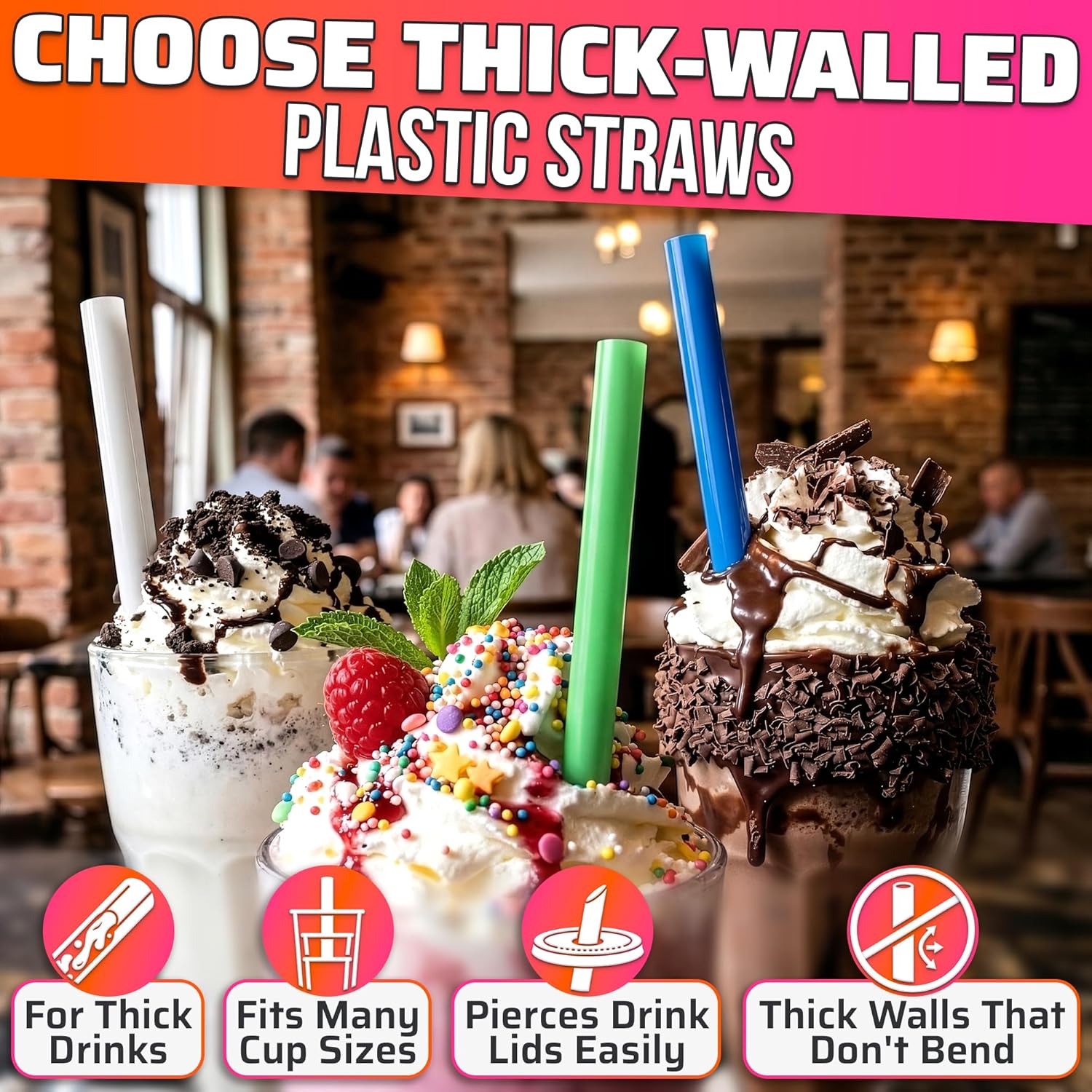 300 Pcs Boba Straws Individually Wrapped - 9.25"x0.4" Thick Jumbo Straws for Smoothies with Angled Tips, Assorted Colors & Cut-To-Size Use - Disposable Boba Straw for Slushies, Milkshakes & Bubble Tea