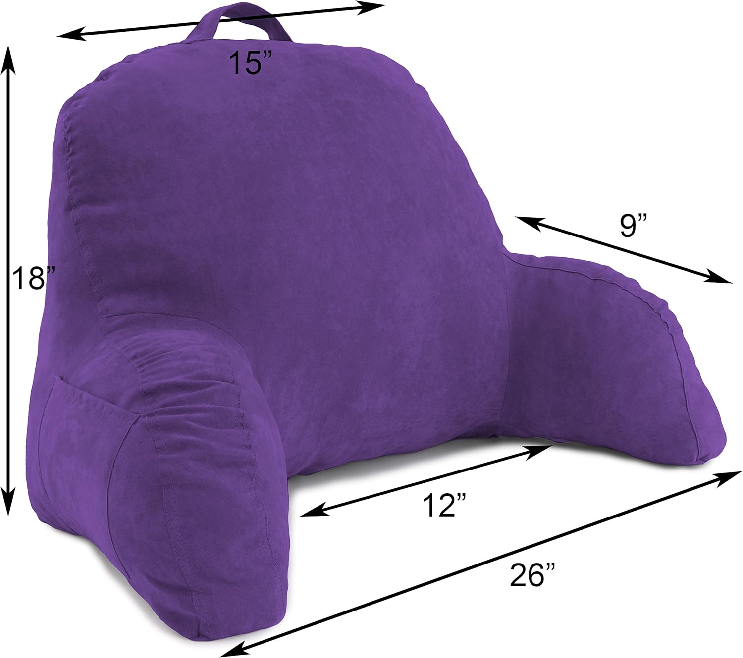 Deluxe Comfort Microsuede Bedrest – Reading and Bed Rest Lounger – Sitting Support Pillow – Soft But Well Stuffed Fiberfill – Backrest Pillow With Arms, Light Purple