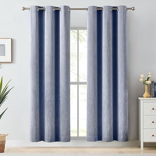 Miniatura 10 de Melodieux Elegantes cortinas opacas de algodón para oscurecer la habitación, para sala de estar, dormitorio, con aislamiento térmico, paneles de
