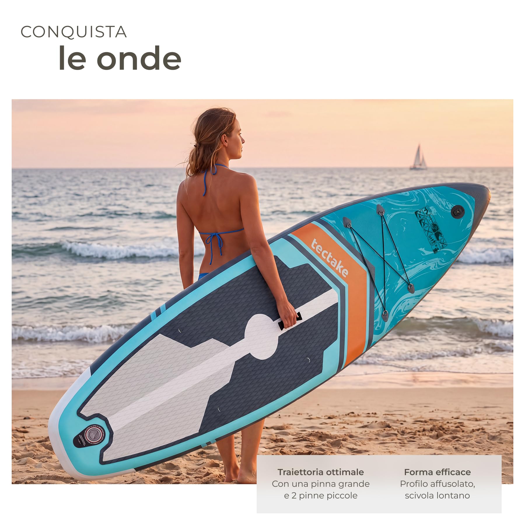 tectake® Tavola Sup Gonfiabile, Supporto Fotocamera, Sedile Kayak, 200 kg