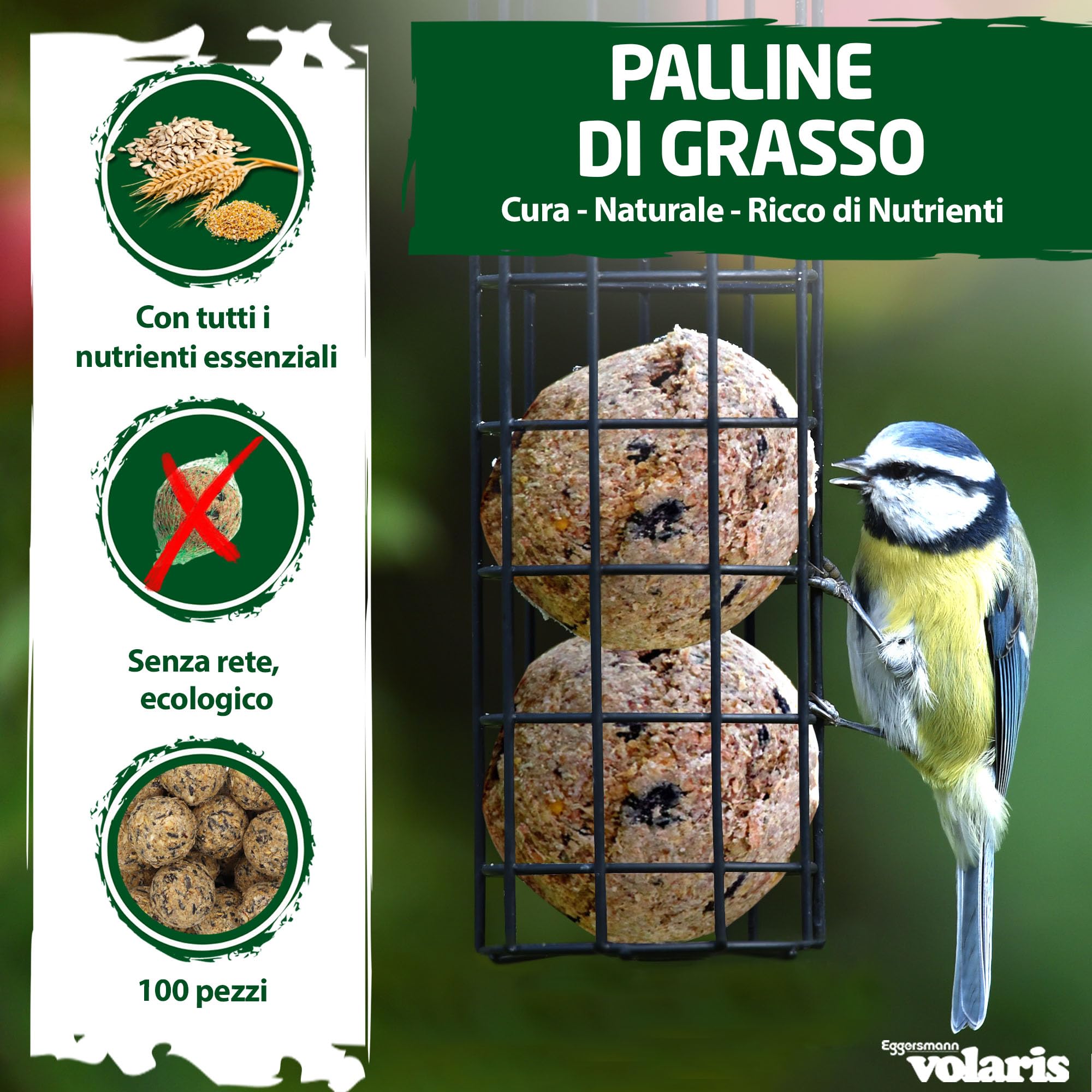 Eggersmann Volaris Gnocchi di Mangime Senza Rete 100 Pezzi 9 kg per Uccelli Selvatici