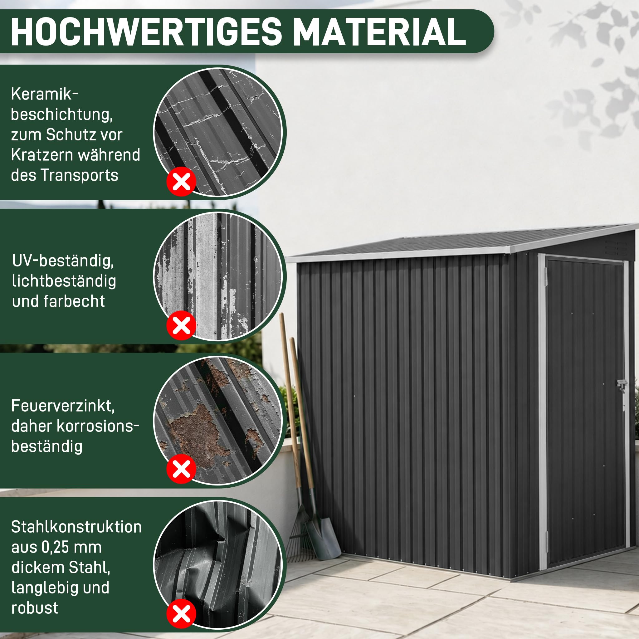 Metall Gerätehaus 180x117x162cm Geräteschuppen mit Pultdach abschließbarer Tür, Stark & Rostfrei wetterfestes Gartenhaus 4m³ Outdoor Garten Schuppen Schrank für Hinterhof Rasen Schwarz