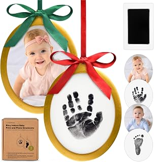 Inkless Baby Hand and Footprint Kit - Two-Sides Newborn Footprint Kit Ornament, Personalized Baby Gifts Photo Frame, Cute Newborn Keepsake for Nursery Decor, New Mom Gifts (Oval/Gold)