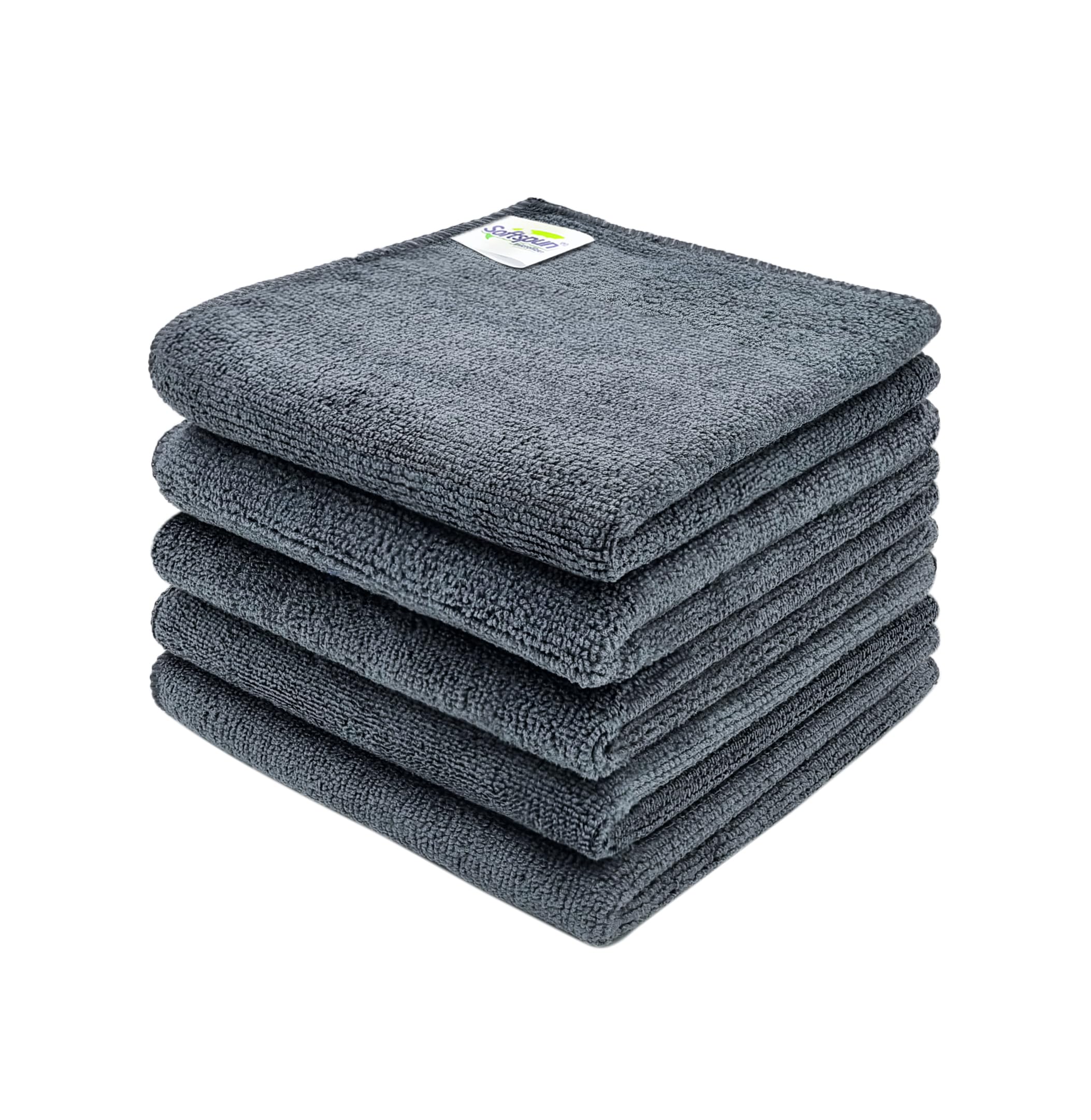 SOFTSPUN Microfiber Cleaning Cloths, 5pcs 40x40cms 340GSM Grey! Highly Absorbent Lint and Streak Free Multi -Purpose Wash Cloth for Kitchen Window Stainless Steel Silverware.