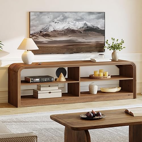 Miniatura 6 de Soporte de TV de madera maciza, mesa consola de TV de 63 pulgadas de largo con almacenamiento para televisores de 55/60/65/75 pulgadas, centro