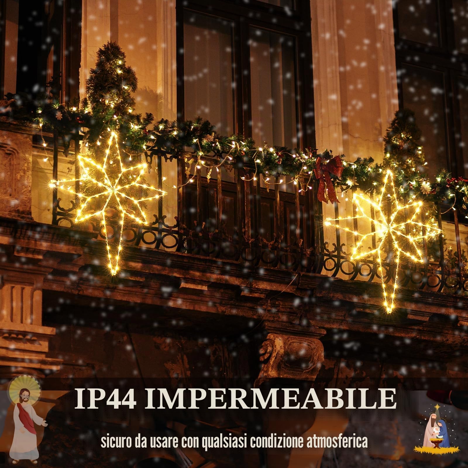 Quntis Confezione da 2 luci a stella di Natale pieghevole, 58 cm Big Star 236 LED decorazione per finestra con batteria gancio per timer, IP44 decorazione natalizia per interni esterni bianco caldo