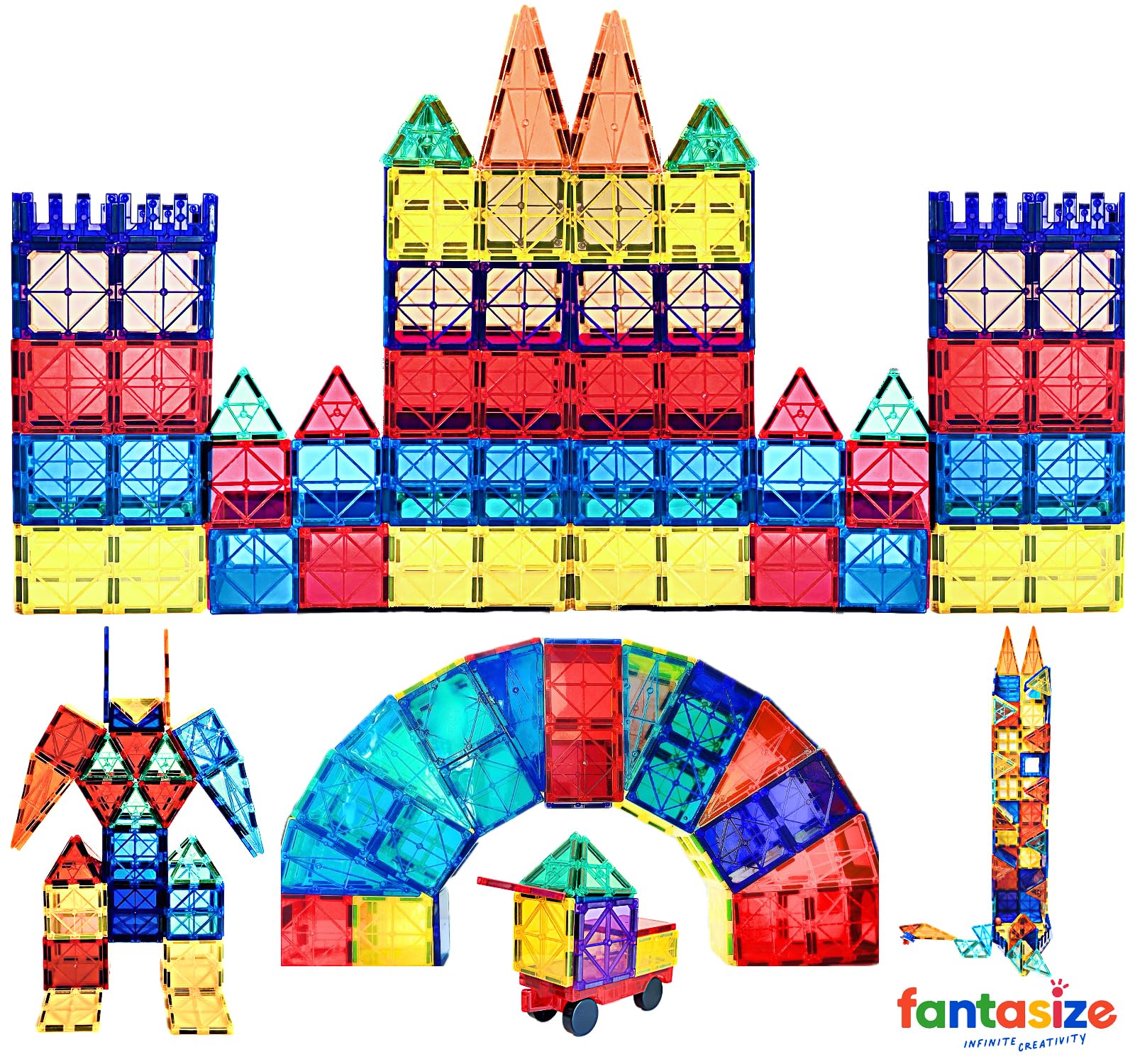 FANTASIZE Bloques de Construcción Magnéticos 56 Piezas - Seguros y Duraderos - Fomenta Creatividad y Habilidades Stem en Niños - Colores Brillantes y Diseños Versátiles - Ideal para Edades 3+