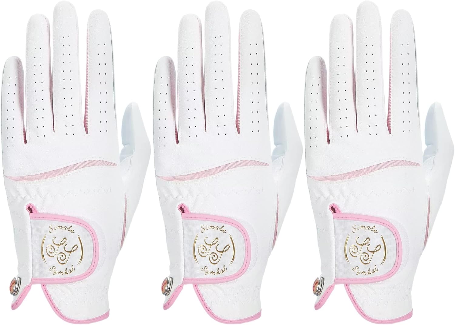 Women's Golf Glove Three Pack,Left Hand Right Hand Small/Medium/Large/XL,White Microfiber with Soft Cabretta Leather