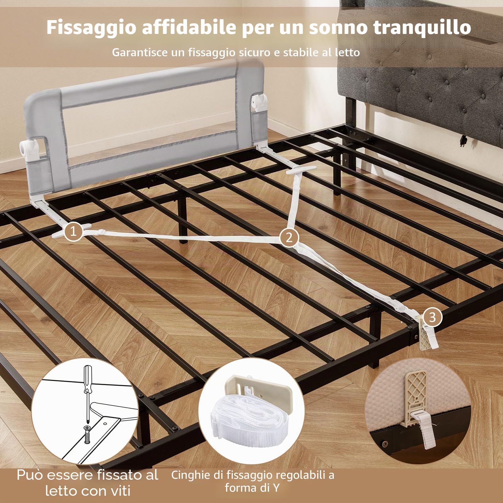 LIFEZEAL Sponda Letto per Bambini Anticaduta con Angoli Arrotondati, Barriera Protettiva per Bambini in Materiale Resistente, Recinzione per Letto per Bambini, 105 x 40 x 42 cm (GRIGIO)