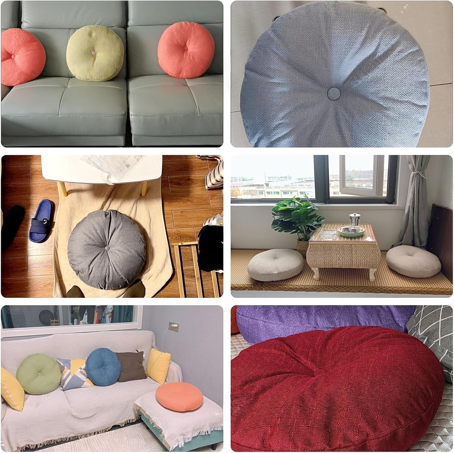 Hellviolettes rundes japanisches Kissen, abnehmbares dickes Leinen, Baumwolle, Sitzkissen, minimalistisches Yoga-Kissen für Fenster, Erkerung, Balkon, Zen-Zimmer, 45 cm