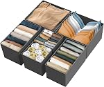 Simple Houseware Panier de rangement pliable Boîte de rangement tiroir dressing Diviseur Bins Organisateur pour vêtements, sous-vêtements, soutien-gorge, ensemble de 6, gris