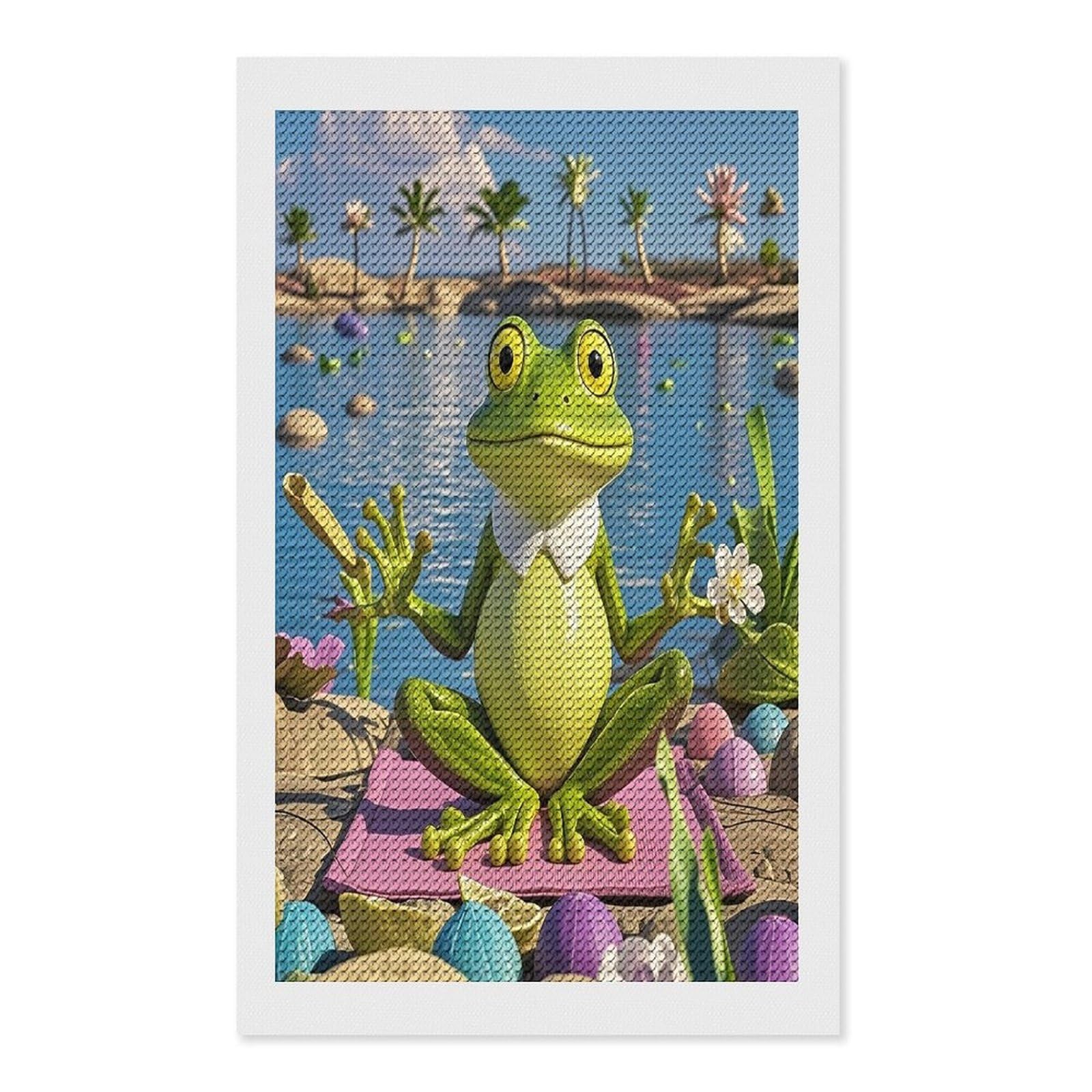 FekiLoot Funny Yoga Frog Diamond Painting Kits for Beginners DIY Diamond Art Kits for Adults Full Drill Round Diamond Dot Gem Art Painting Fun DIY Crafts for Home Kitchen Wall Decor Gift 12"x20"