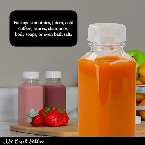 Miniatura 3 de Botellas pequeñas de plástico para jugo con tapas, paquete de 100 mini recipientes de agua de 8 onzas, botellas de plástico vacías con tapas para