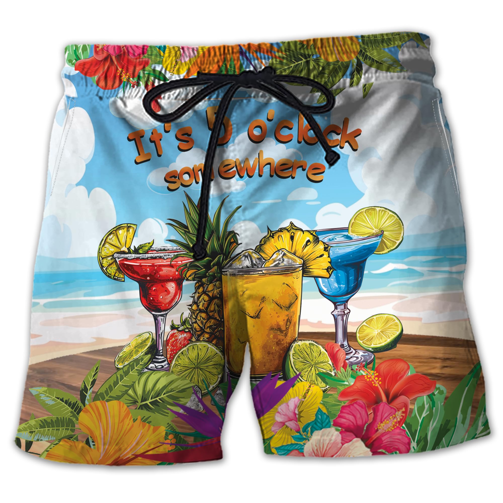 It's 5 O'clock Mens Swim Trunks - Somewhere Men's Summer Quick-Dry Swim Shorts with Pockets Series 02 Size 2XL