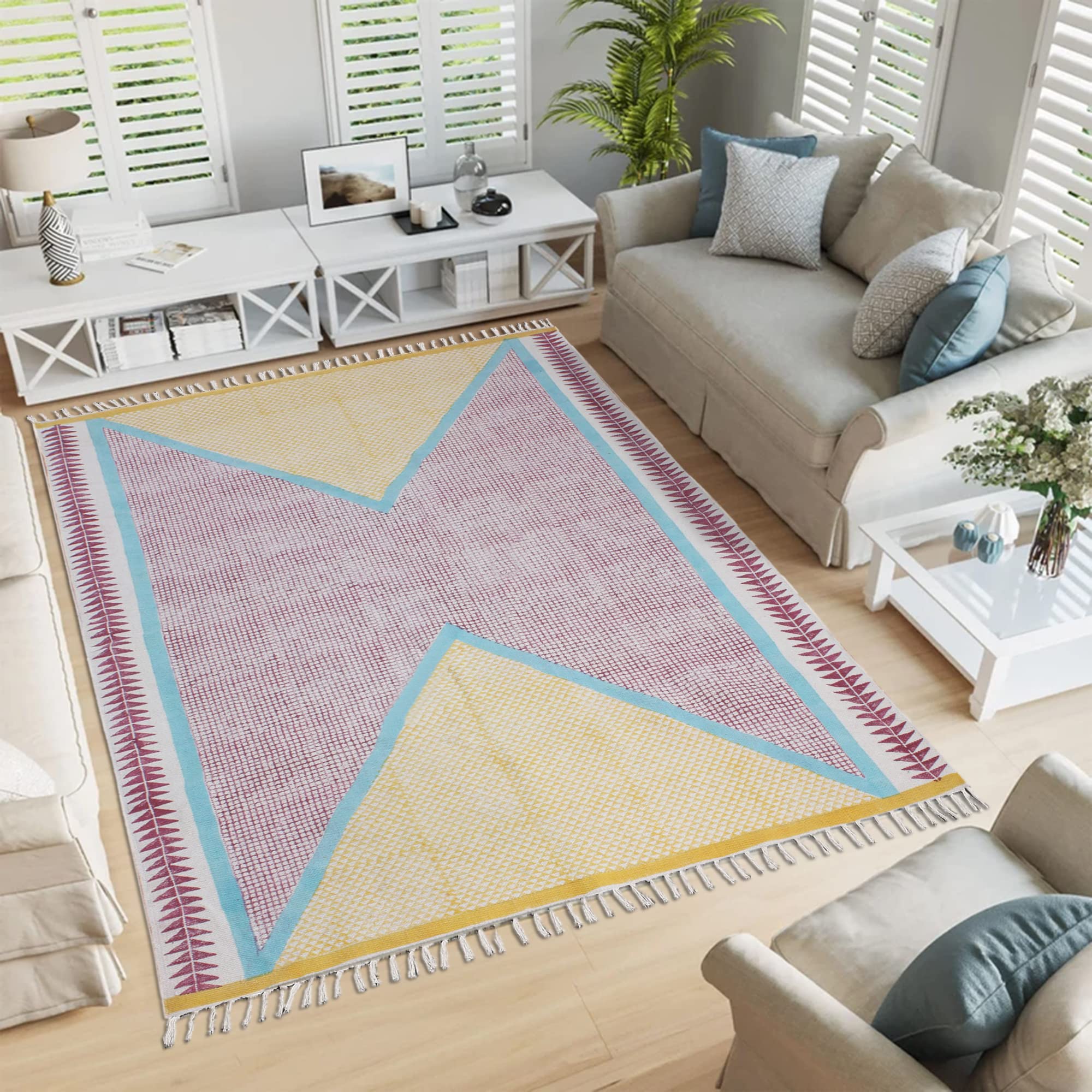 Amazon.com: Kilim Rug 7' Square Rug Red & Yellow Cotton Dhurrie