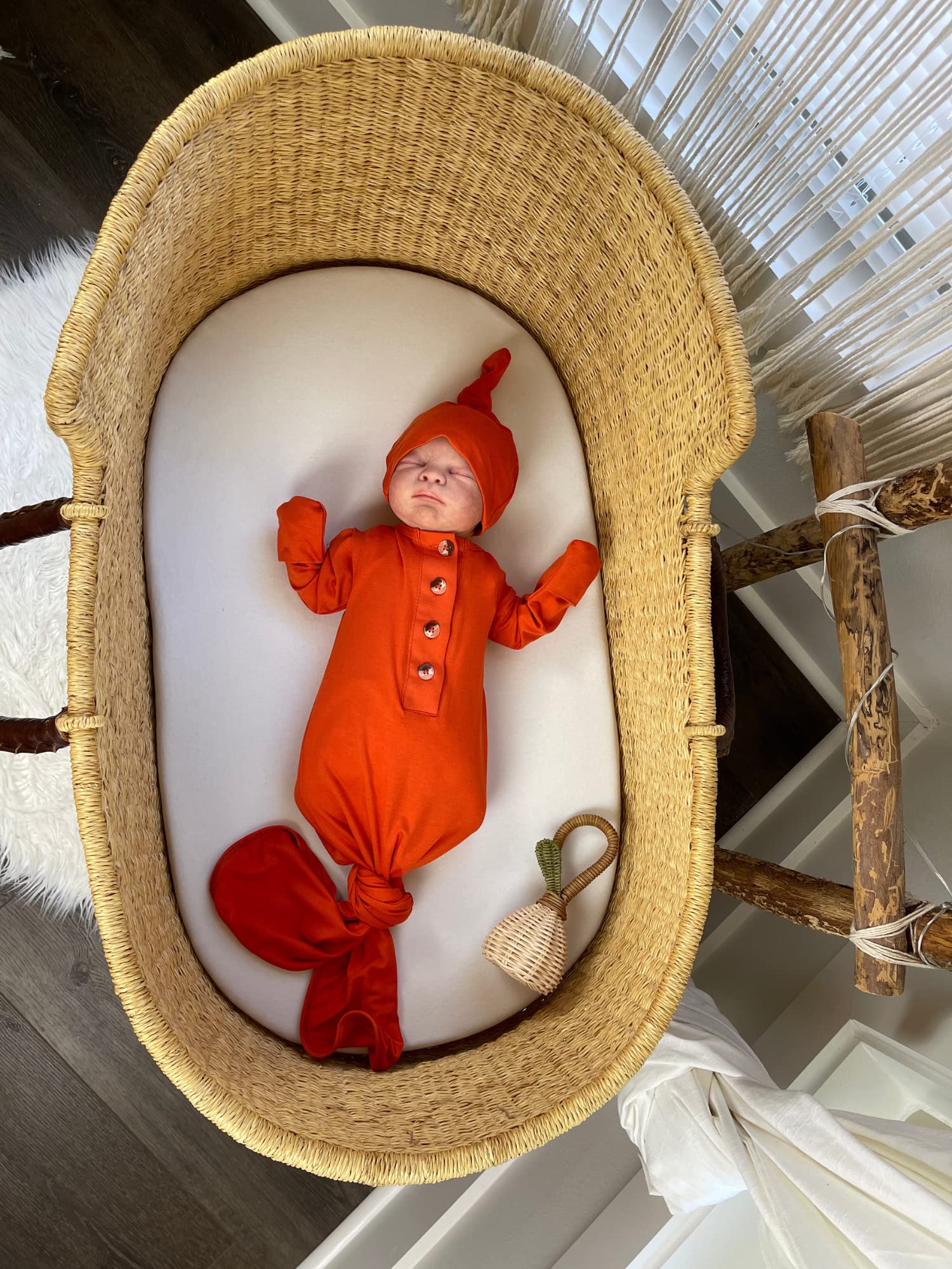 Bundle of Matching Solid Orange Knotted Gown (0-3Months) and DAD Tshirt Size 4XL