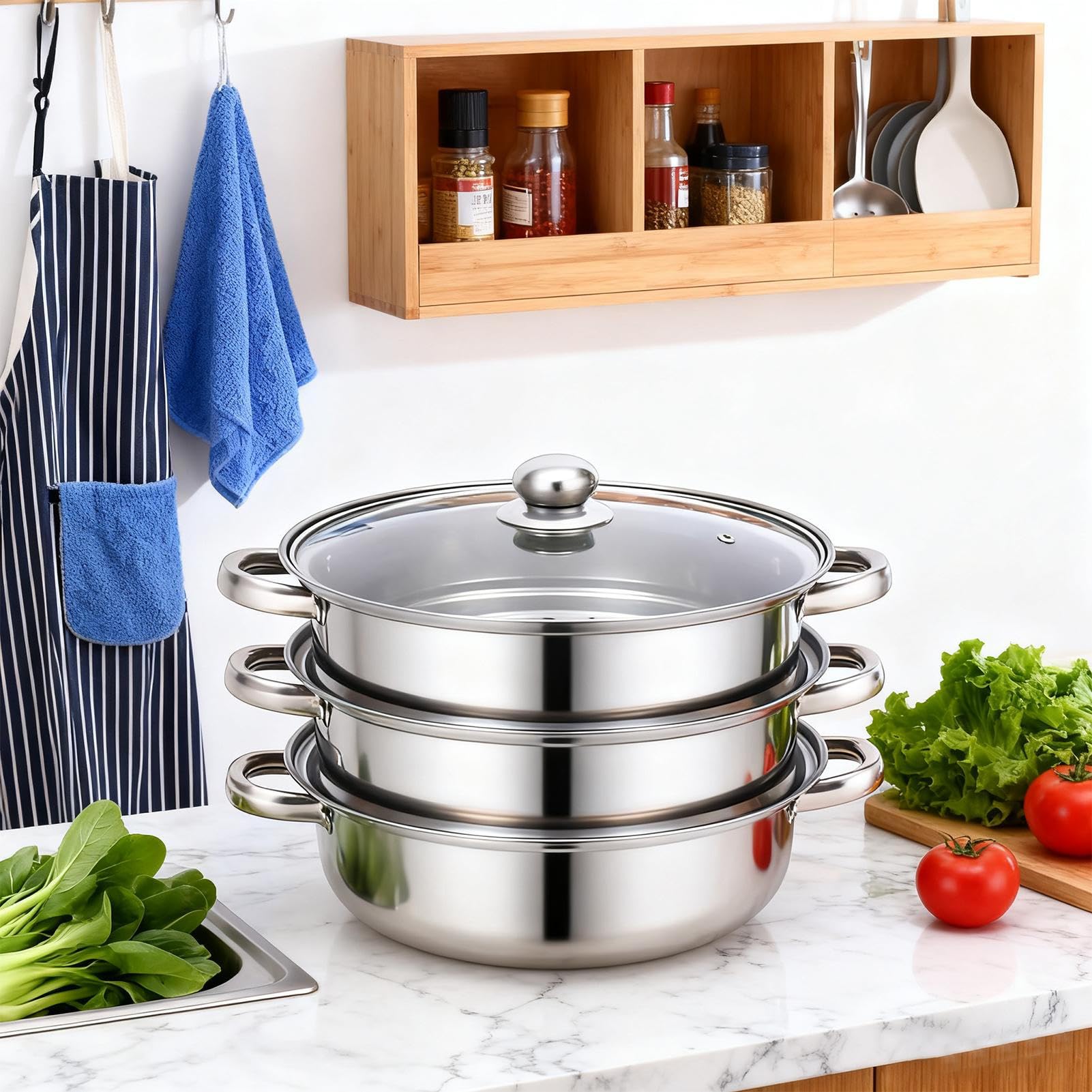 Juego de Olla Vaporera | Cacerola De Inducción 28 Cm - Juego de Olla Vaporera de Acero Inoxidable para Cocina - para Reuniones Familiares Preparación de Comidas Alimentación Saludable